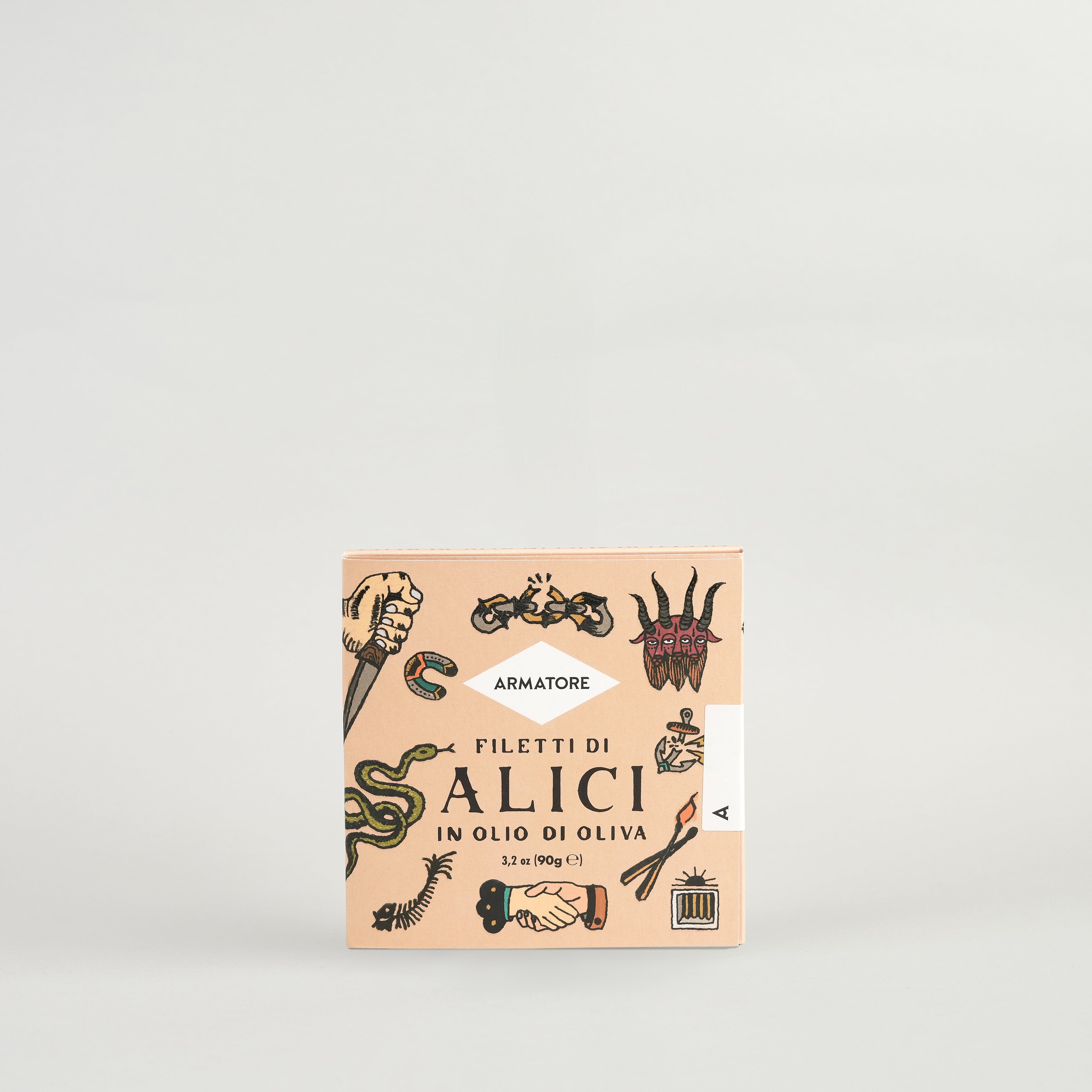 A package of 'Armatoøre Colatura di Alici' which appears to be food coloring or decoration, with various illustrations of fantastical creatures on the cover.