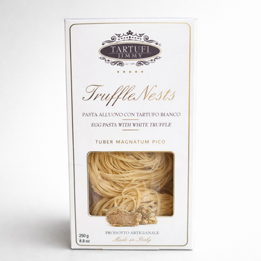Box of Tartufi Jimmy Truffle Nests pasta on a white background