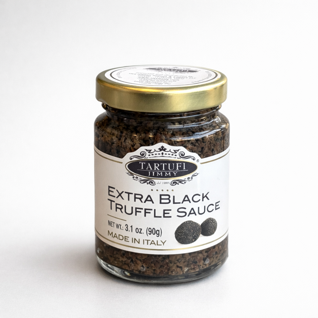 Jar of Tartufi Himmy Extra Black Truffle Sauce on a white background