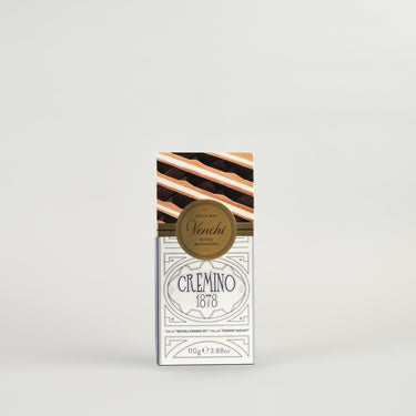 A packaged Venchi Cremino 1878 Bar, with a weight indication of 110gr, displayed against a neutral background.