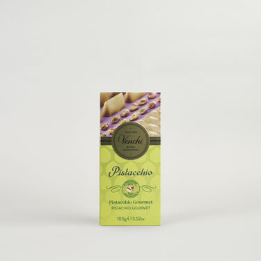Packaging of Venchi Pistachio Bar, showing the product name and weight of 100g.
